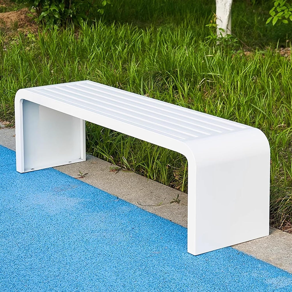 Outdoor Bench Weatherproof Clearance Garden Porch Bench Curved Backless Natural Design with Oiled Finish Never Deformation or Fade for Porch Pool Garden Lawn(White,120cm/47in)