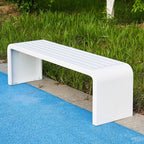Outdoor Bench Weatherproof Clearance Garden Porch Bench Curved Backless Natural Design with Oiled Finish Never Deformation or Fade for Porch Pool Garden Lawn(White,150cm/59in)