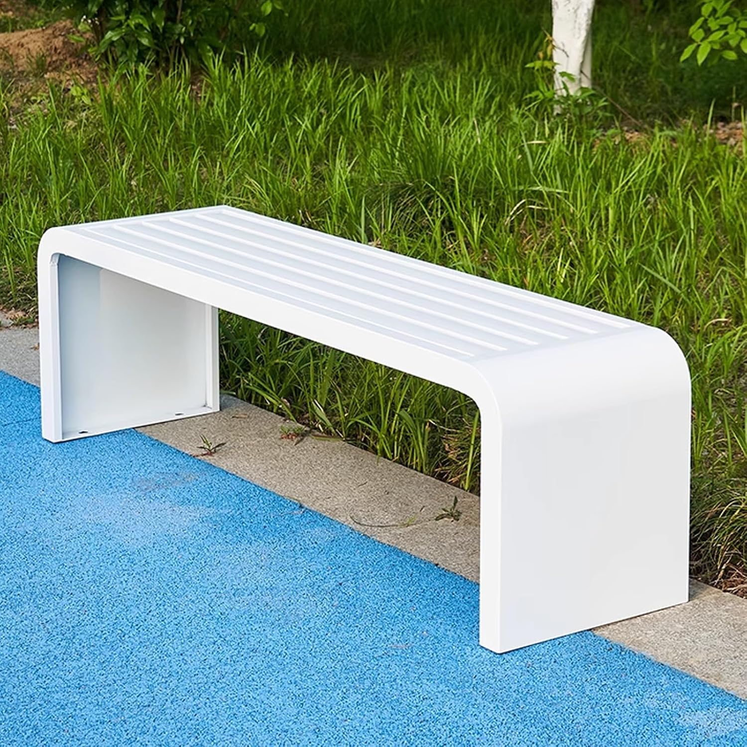Outdoor Bench Weatherproof Clearance Garden Porch Bench Curved Backless Natural Design with Oiled Finish Never Deformation or Fade for Porch Pool Garden Lawn(White,150cm/59in)
