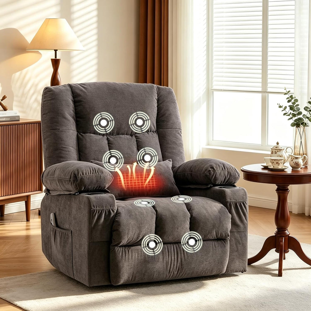 Swivel Rocker Recliner Chair with Vibration Massage and Heating Functions for Adults,Oversized Recliner Single Sofa with Side Pocket,Two Cup Holders for Living Room and Bedroom