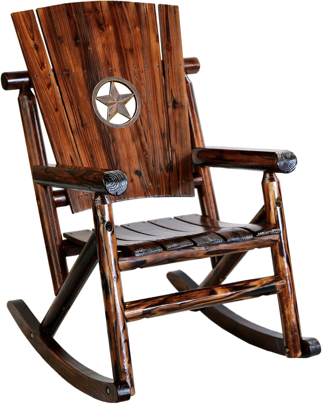 Leigh Country TX 93621 Char-Log Series Adult Wood Indoor/Outdoor Star Medallion Rocker, Brown