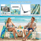 Portable Beach Chair for Adults, Lightweight Folding Lawn Chair with Cup Holder, Headrest, Side Pocket and Bottom Storage Bag, Camping Gear for Picnic Patio Sporting Events, 260 lbs, Green & Blue