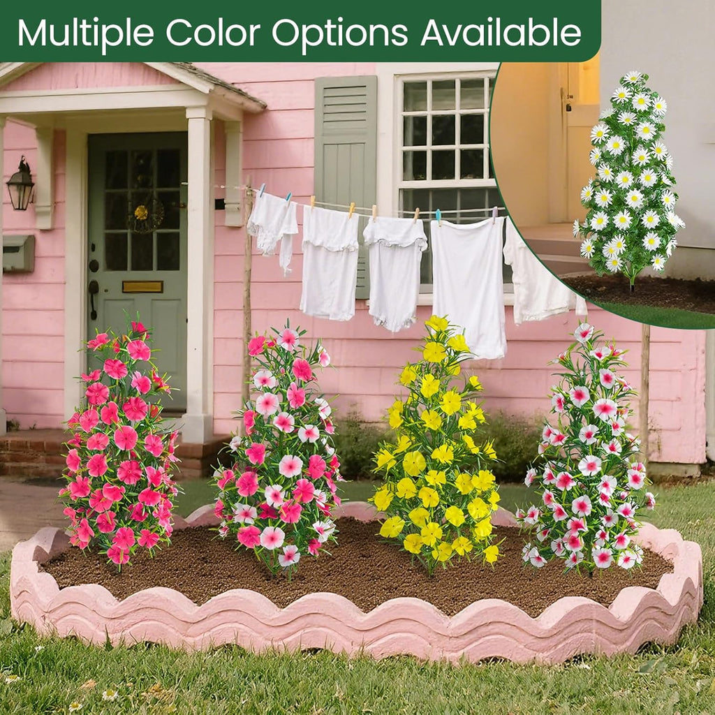 4 Pack Artificial Topiary Trees with Ground Spike for Outdoor, 19" Faux UV Resistant Shrubs with Flowers, Realistic Artificial Fake Bushes Plants for Home Garden Yard Porch Patio Decor (Rose Red)
