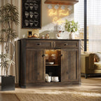 47" Wine Bar Cabinet with LED Light & Power Outlets, 2 Door Coffee Bar Cabinet with 2 Drawers, Sideboard Buffet Cabinet with Storage, Liquor Cabinet for Home Bar, Kitchen Living Room, Walnut Brown