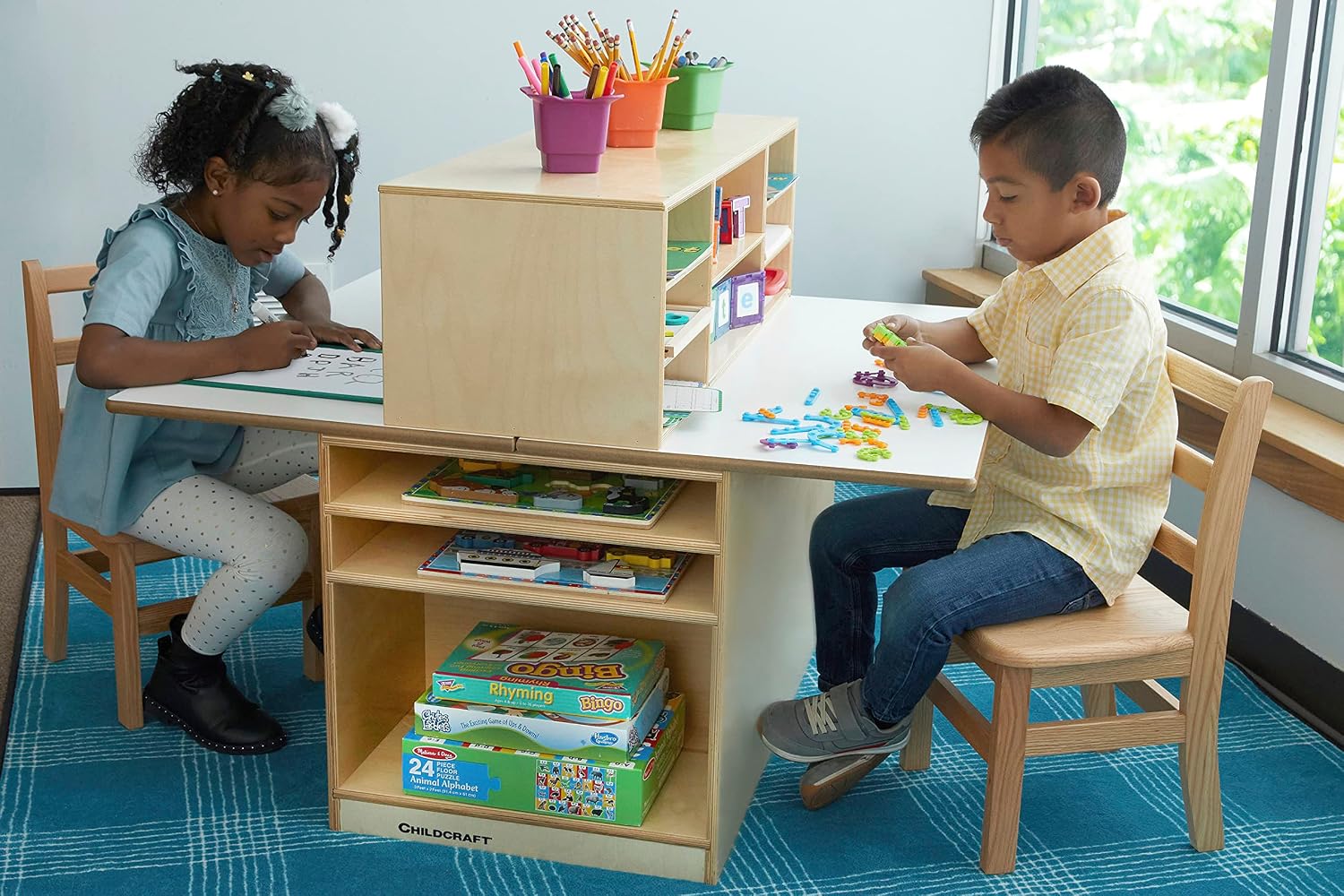 Childcraft Double-Sided Junior Writing Center, for Four Students, 36-1/4 x 40-3/4 x 32-1/4 Inches