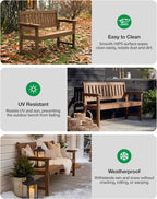 YEFU Outdoor Bench for Patio Waterproof: Heavy Duty 2-Person Garden Bench Set of 2 with Comfortable Seating - HIPS Weatherproof Patio Benches for Indoor Outside Front Porch Backyard Park, Teak