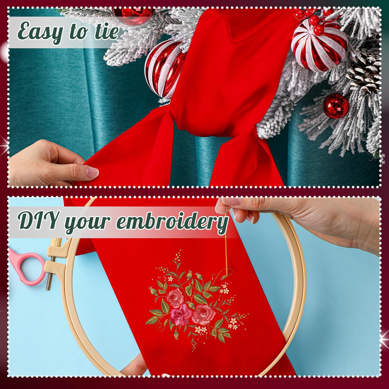 VitalCozy 2 Pcs Wreath Sash for Front Door Plain Sash for Embroidery Monogram Wreath Accessories for Party Farmhouse Doorway Indoor Outdoor Decor(Red,4.5" W X 56" L)