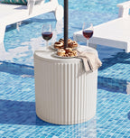 SERWALL Outdoor Round Umbrella Side Table, Multi-Functional Use, Beige