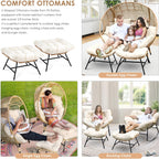 RADIATA Ottoman Set of 2 for Patio, Cushioned Wicker Footstool Ottomans, Rattan Foot Rest for Outdoor Chair Egg Chair, 2-in-1 Foot Stool for Living Room Bedroom Porch Deck Garden Balcony, Beige