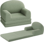 GAOMON Kids Sofa Chair, Sherpa Convertible Toddler Couch with Washable Cover, Crown Design Comfy Children's Reading Chair, Fold Out Sofa Bed for Playroom, Nursery, Girls & Boys (Half Round)