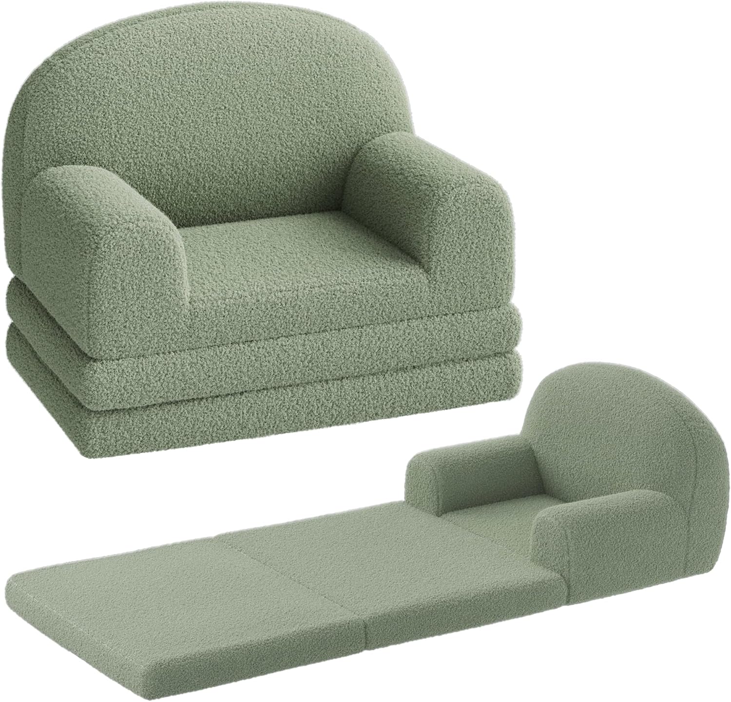 GAOMON Kids Sofa Chair, Sherpa Convertible Toddler Couch with Washable Cover, Crown Design Comfy Children's Reading Chair, Fold Out Sofa Bed for Playroom, Nursery, Girls & Boys (Half Round)