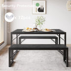 Gizoon 45.5" Dining Table Set for 4 with 2 Benches, Kitchen Table Set with Metal Frame & MDF Board, Space-Saving Dinette for Kitchen, Dining Room -Black