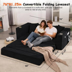 76" Convertible Sofa Bed, 2-in-1 Boneless Sleeper Sofa with Cup Holder & Pocket, Corduroy Pull Out Couch with 5 Pillows, Couch Bed for Living Room, Small Spaces, Bedroom, No Assembly