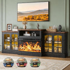 oneinmil 97" Entertainment Center with 36" Electric Fireplace, Farmhouse Fireplace TV Stand for TVs up to 100", Large Media Console Table with LED Lighting & Storage Cabinets, for Living Room, Black