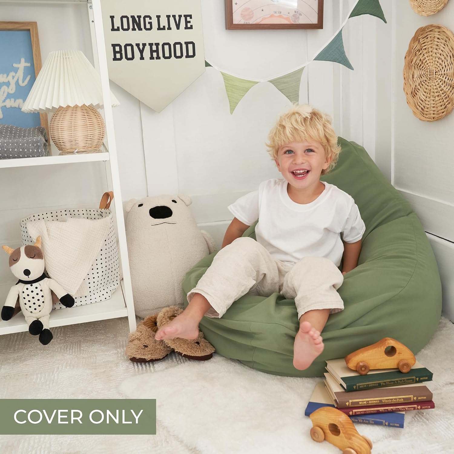 ZICOTO Stuffed Animal Storage Bean Bag Chair Cover for Kids - Easily Turn Plushie Toys into a Comfy Toddler Chair - Durable Lounge Stuffie Bag for Playroom, Living Room or Nursery Decor - Cover Only