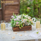 NUPTIO Wooden Box Centerpiece for Table: 2 Pcs 11.8" Long Wood Rectangle Planters - Farmhouse Flower Vase for Fall Wedding Dining Living Room Window Mantel Table Decor