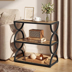 Tribesigns 3-Tier End Table, Narrow Side Table with Storage Shelves, Industrial Accent Table with Unique Circular Frame, Sofa Side Table for Living Room, Rustic Brown