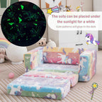 HONEY JOY Toddler Couch, 2-in-1 Convertible Sofa to Lounger, Glow in The Dark, Extra Soft Flip Open Fold Out Chair & Sleeper, Kids Playroom Furniture, Foam Sofa for Boys & Girls, Pink