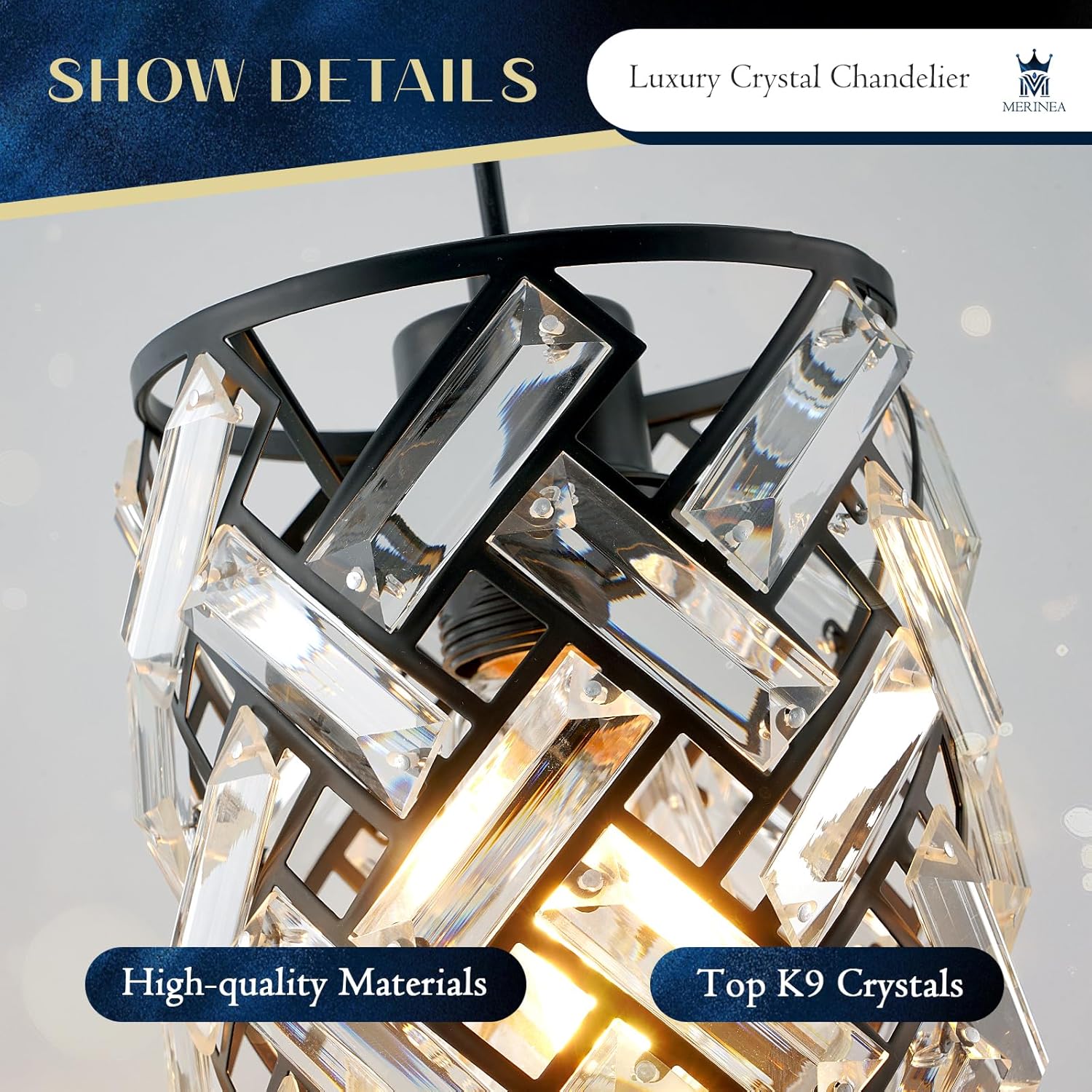 Black Crystal Pendant Light Fixture Modern Mini Chandelier Hanging Light for Kitchen Island, Dining Room, Bedroom, Hallway, Living Room, Porch