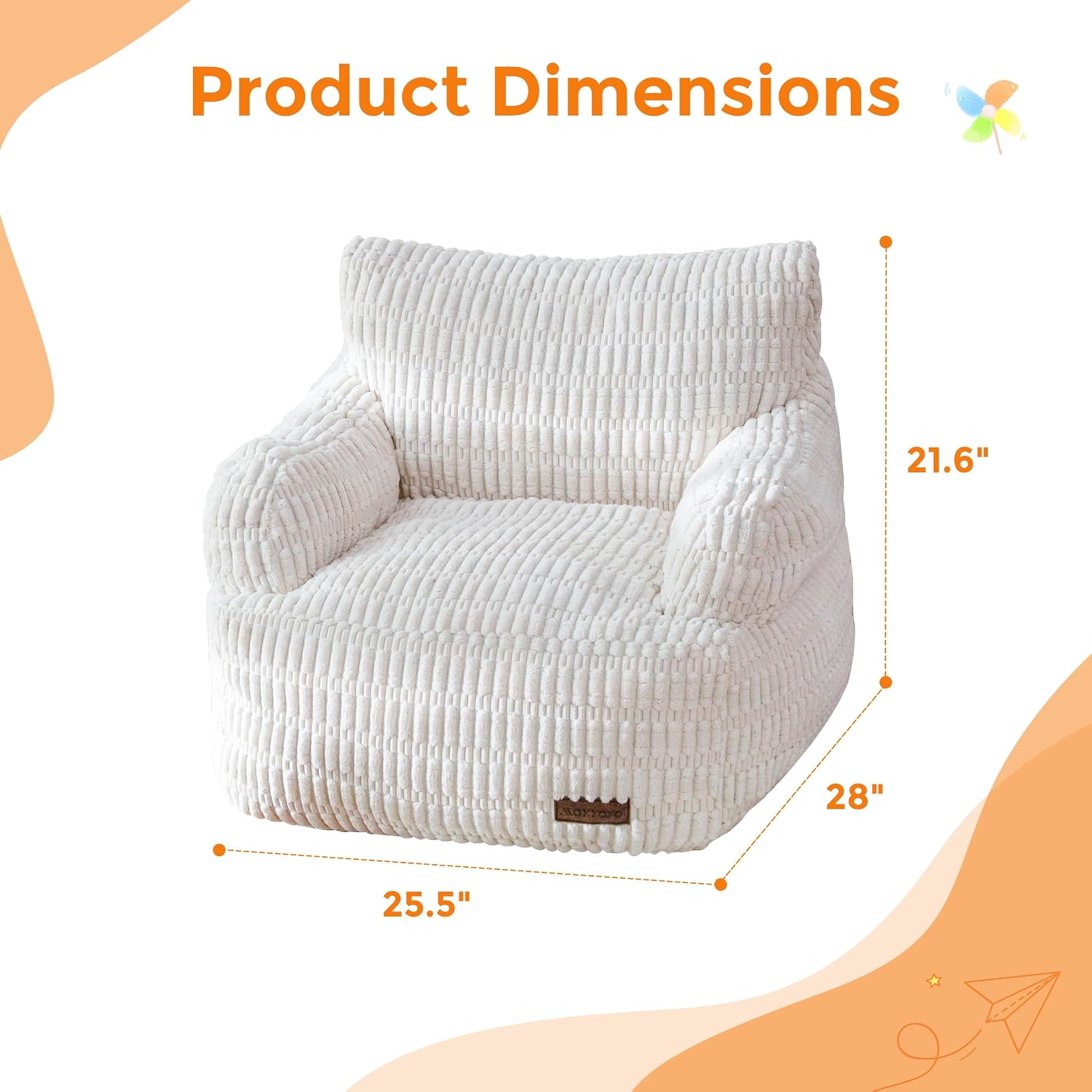 MAXYOYO Bean Bag Chair for Kids, Toddler Bean Bag Sofa with Armrest, Comfy Lazy Chair with Convenient Pockets, Floor Sofa with Filler for Gaming, Reading, Beige