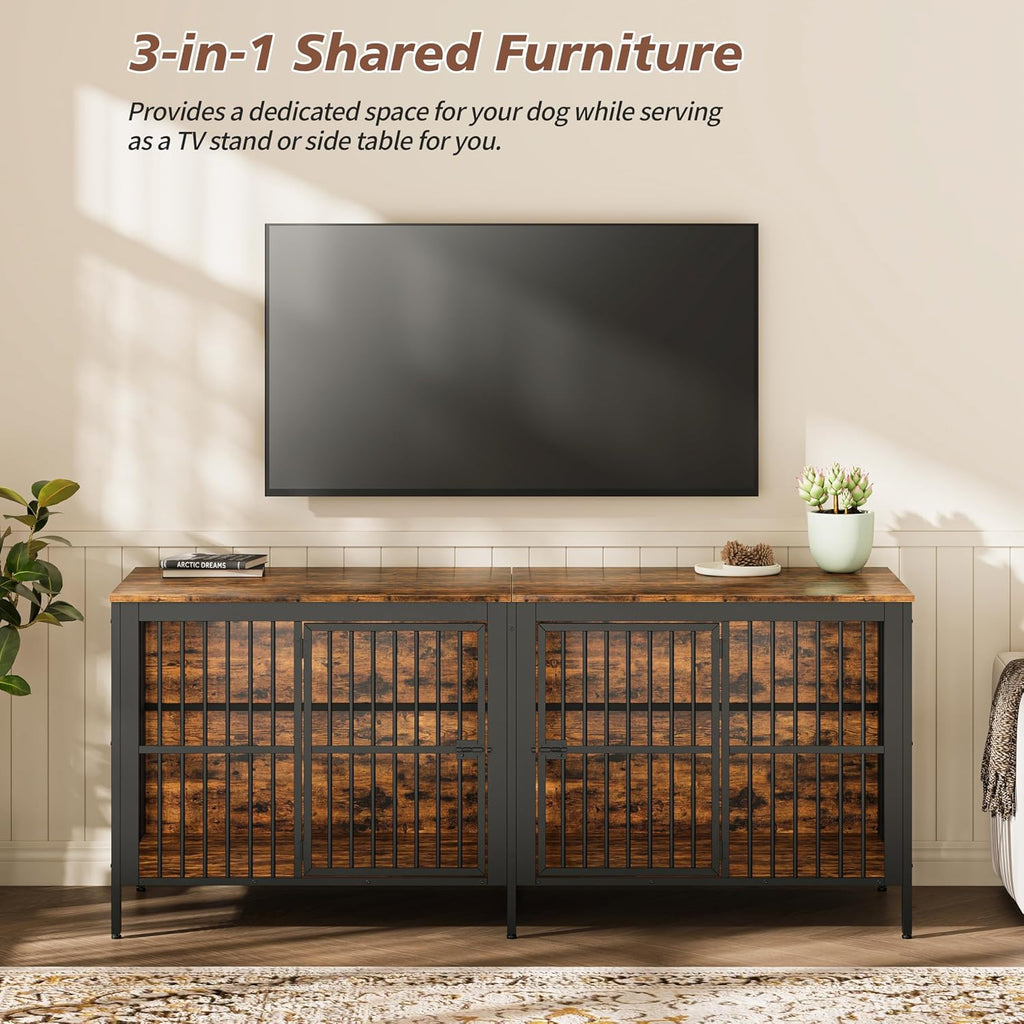 80" Dog Crate End Table, Rustic Brown, Large & Medium Dogs