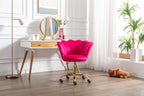 Comfy Home Office Task Chair with Wheels, Cute Modern Upholstered Velvet Seashell Back Adjustable Swivel Vanity Desk Chair, for Women, for Girls,Living Room (Rose red)