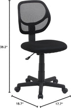 Amazon Basics Low Back Office Chair, Breathable Mesh, Height Adjustable, Padded Seat, Rolling Wheels, Swivel, Back Support, Sturdy, 21.25" D x 22.5" W x 38" H, Black
