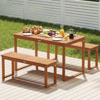 Tangkula Acacia Wood Outdoor Bench Backless, 2-Person Wood Patio Bench with Slatted Seat, Outdoor Backless Dining Bench for Backyard, Poolside, Porch (43.5")