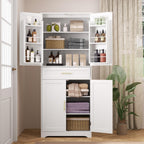 70.9" Tall Pantry Cabinet, Kitchen Pantry Storage Cabinet, Freestanding Food Pantry Cabinet with 4 Doors and Adjustable Shelves, Cupboard with Drawer for Kitchen, Living Room, White