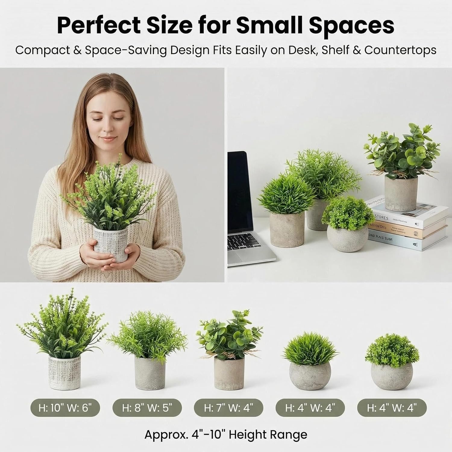 AUUGUU Small Artificial Potted Plants for Desk Decor, Mini Fake Plants for Bathroom, Office Desk Decor, Shelf Home Decor, Realistic Faux Greenery Indoor