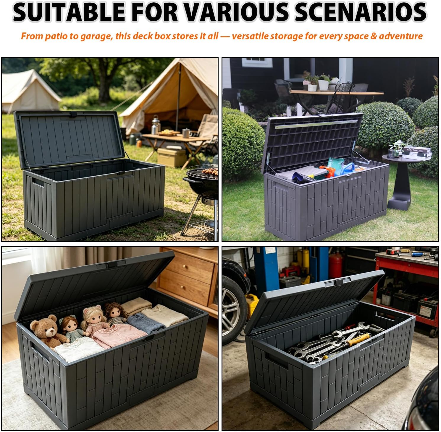 Multi-Functional Outdoor Storage Bin, Spacious Patio Storage Bench, Durable Resin Body, Safety Lock Latch, Anti-Slip Support, Quick Setup for Garden Balcony Outdoor Arrangement 804B