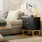 Black Nightstands Set of 2 Modern Night Stand Set 2 with 2 Drawers for Bedroom Bedside Night Tables with Gold Handles Side End Table with Gold Matel Legs