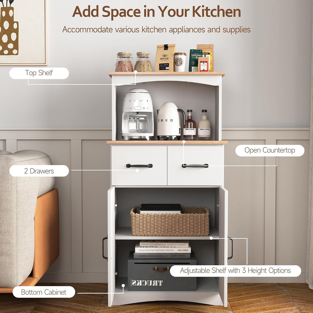 Kitchen Pantry Cabinet with Doors and Drawers, Storage Cabinet with Microwave Stand, Coffee Bar Hutch Cupboard Cabinet for Kitchen/Dining Room/Living Room