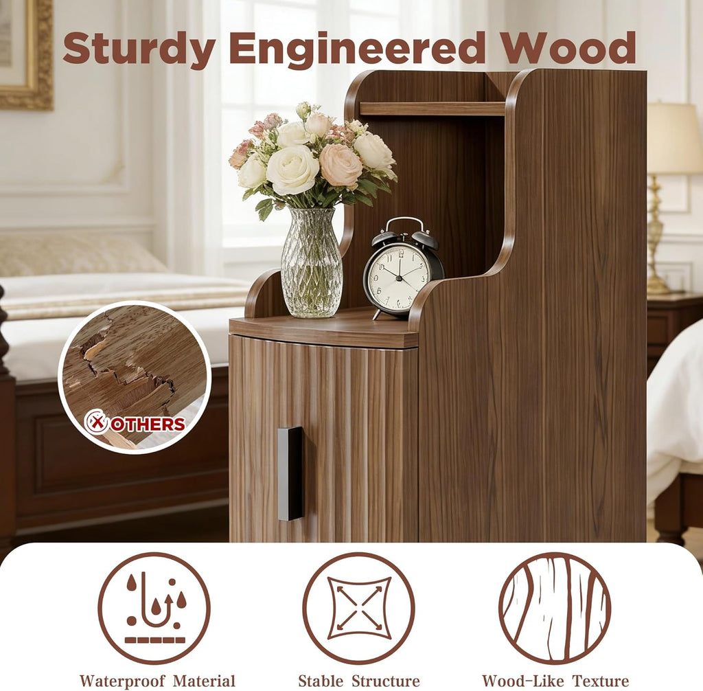 Narrow End Tables Set of 2 with 2 Storage Drawers for Living Room Office Slim Side Tables Small Nightstands Modern Beside Tables for Sofa Bedroom Small Spaces (2, Walnut)