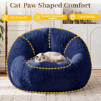 Big Bean Bag Chairs for Adults, Comfy Faux Fur Giant Bean Bag Chair | Fluffy Bean Bags with Back Support & Foam Filled, Reading Beanbag Chair for Living Room Bedroom, Apartment, Dark Blue