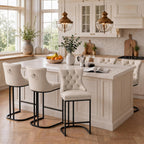 UVV Counter Height Bar Stools Set of 4, 26" Modern Barstools with Back, Faux Leather Upholstery Counter Chairs with Metal Legs for Kitchen Island, Bar, Counter, Beige