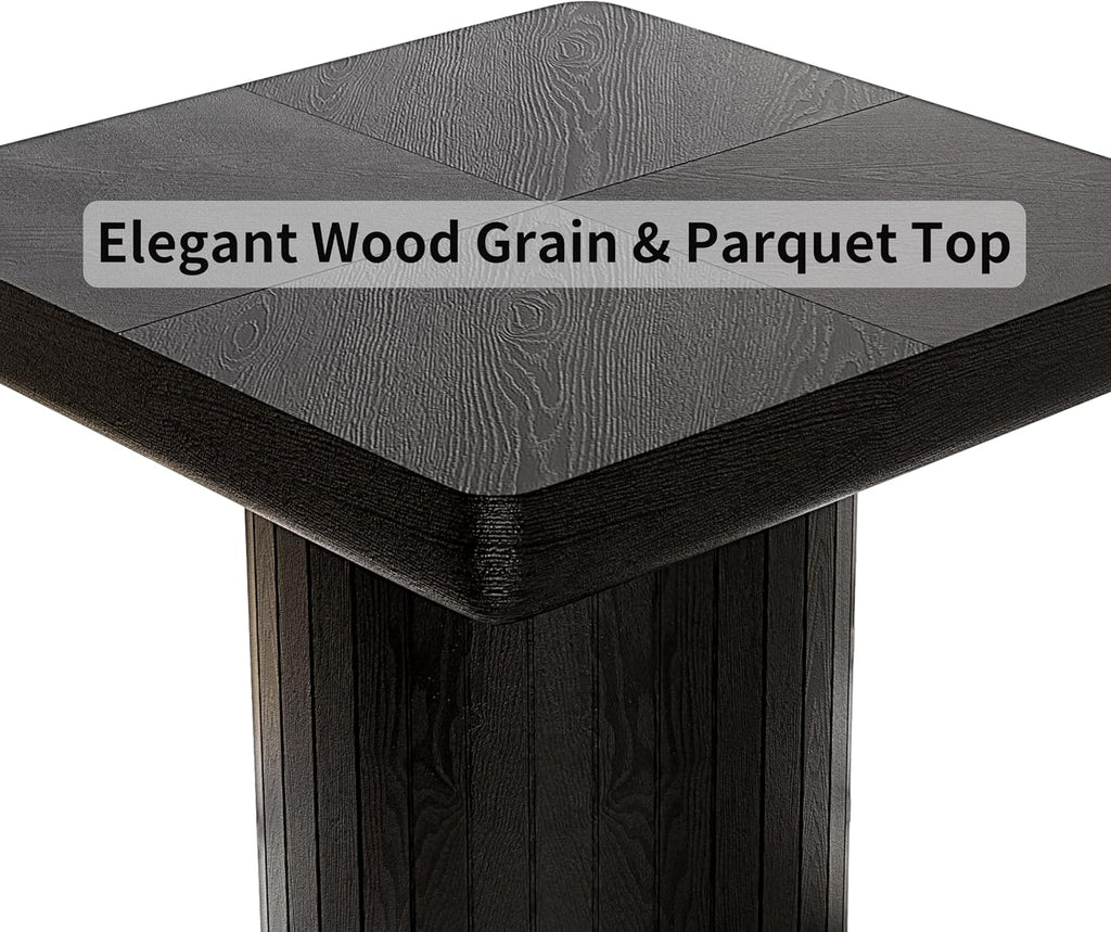 GOWE 23.6'' Modern Solid Wood Veneer End Table, Minimalist Square Side Table with Parquet Pattern, Grooved Cylindrical Base & Thickened Tabletop, Compact Accent Table for Living Room, Matte