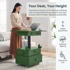 Polibi Multi-Functional Lift Top Side Table with USB Ports and AC Outlets, Height Adjustable Rolling End Table with Drawers, Flip-Top, Lockable Casters, High-Gloss for Small Spaces (Green)