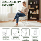 Folding Chairs 10 Pack, Outdoor Plastic Sturdy Metal Folding Chairs for Outside Indoor, Portable 350 lbs Capacity Heavy Duty Foldable Commercial Seating for Picnic, Party, Patio, Office, White Color