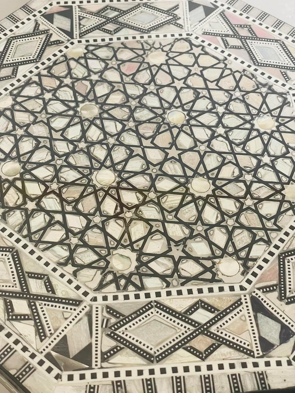 Morrocan Table Design Mother of Pearl Inlaid,Arabic Side Corner cofee Table for Living Room (Classic A)