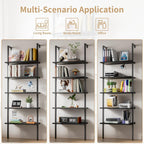 Flamaker 5-Tier Bookshelf Wall Mount Ladder Bookcase Industrial Standing Corner Bookshelf with Wood Board and Metal Frame, Modern Tall Narrow Storage Organizer for Home Office (Black, 2 piece)
