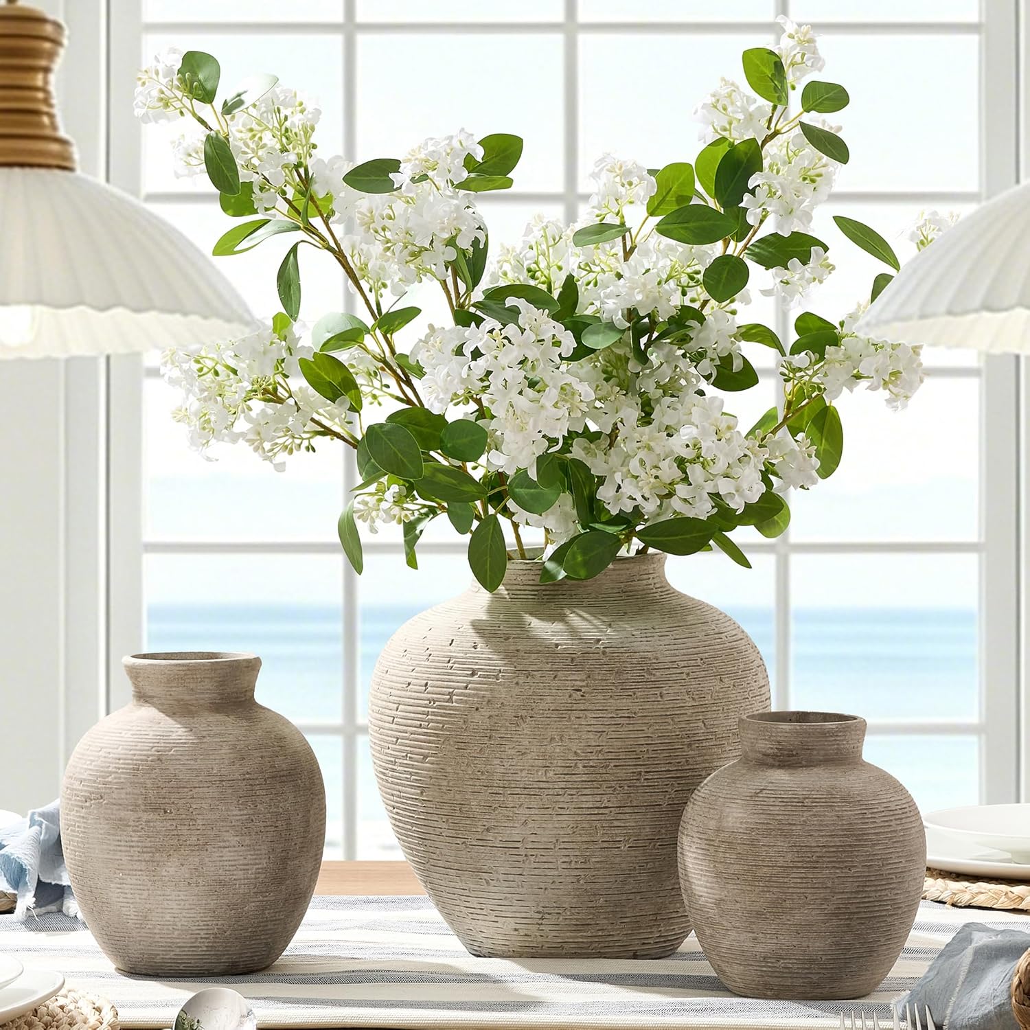 Vanselia Ceramic Flower Vase Home Decor - Small Farmhouse Table Vases Rustic Vintage Living Room Kitchen Bedroom Decorations for House Book Shelf Office Coffee Desk Dining Fireplace (6" Retro)