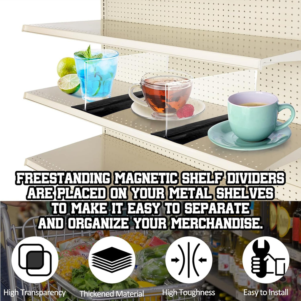Geelin 10 Pcs Clear Shelf Divider with Magnetic 12" L X 2" W X 3" H Plastic Shelf Separator Closet Divider, Clapboard Baffle for Storage Bedroom Bathroom Kitchen Office Supermarket Organization