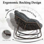 Outdoor Patio Rocking Chair, Oversized Papasan Chair with Cushion and Frame, Comfy Rattan Wicker Egg Chairs Indoor, Modern Lounge Rocker for Front Porch Living Room Bedroom (Dark Grey, Set of 1)