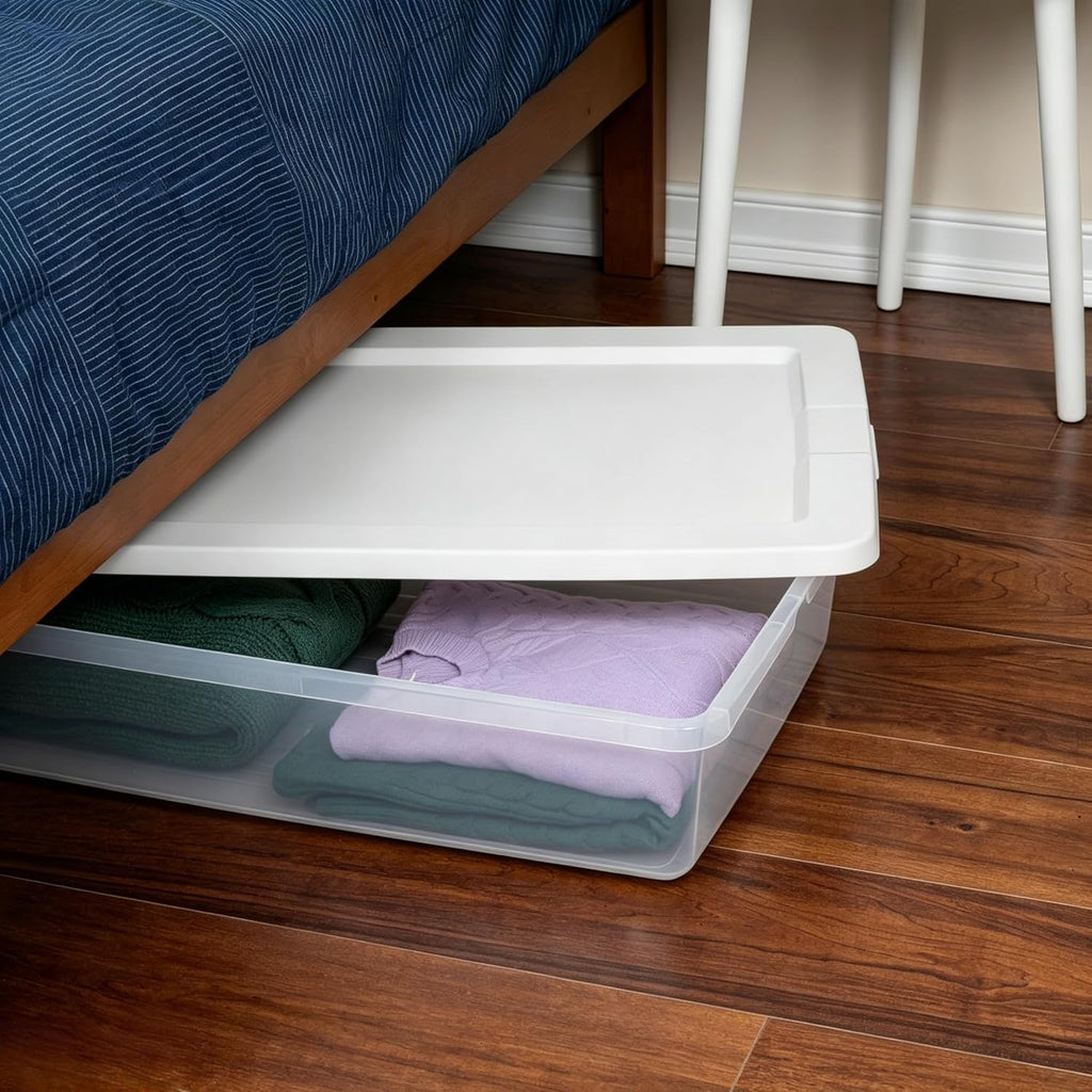 (2 Pack) 41 Quart Under Bed Storage Containers, Flat Storage Bins with Lids, Plastic Material Stackable, for Bedroom, Garage, Pantry, Closet & Home Organization, White