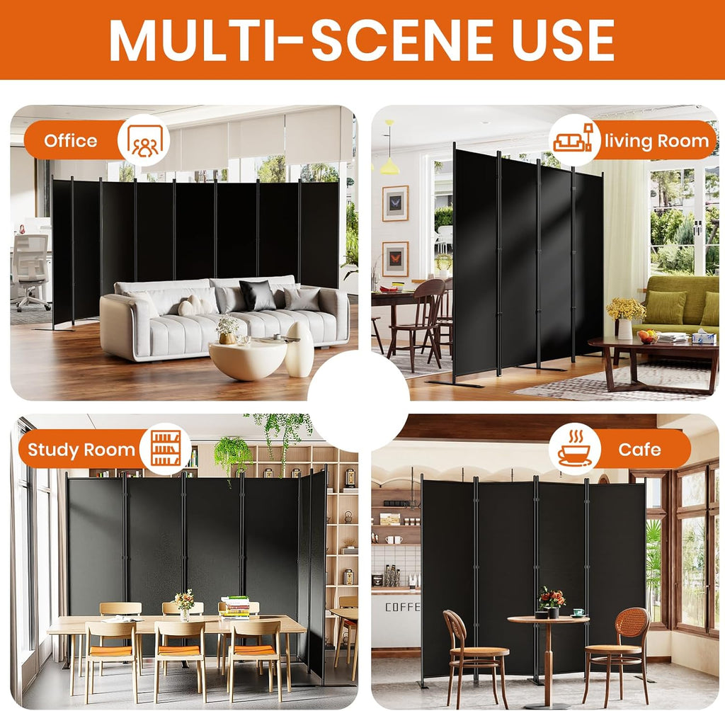 SUNALLY Room Divider 6FT Folding Privacy Screens, 4 Panel Fabric Divider for Room Separation, 88" W Freestanding Portable Wall Dividers Screen for Home Dorm Studio Office, Black