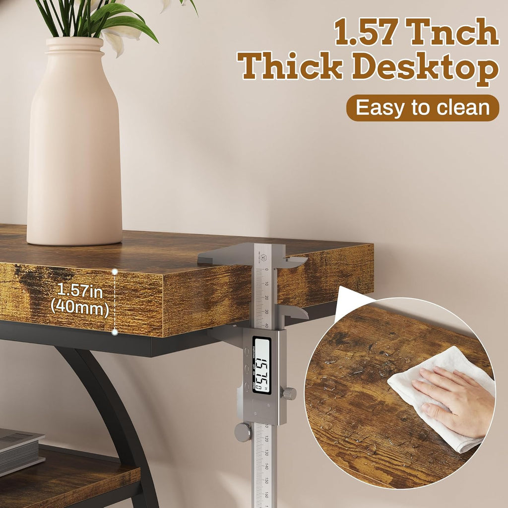 Entryway Table for Foyer,41.3 Inch Industrial Narrow Console Table,Accent Decor Living Room Furniture,Hallway & Sofa Table for Entrance,4-Tier Storage Shelves,Metal Frame,Thick Wood Top