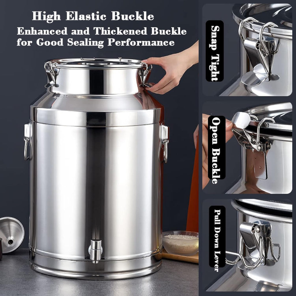 Airtight 20L Stainless Steel Milk Canfarm Storage Container with Sealed Lid & Spigot Dispenser for Milk Wine Oil Teadurable & Convenient Transport Solution,Siliver-28L