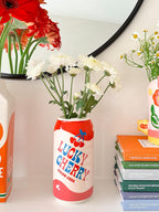 ban.do Small Ceramic Vase, Lucky Cherry Cream Soda Can | Petite and Colorful Retro Inspired Flower Vase or Shelf Decor for Aesthetic Food Theme Home Decor