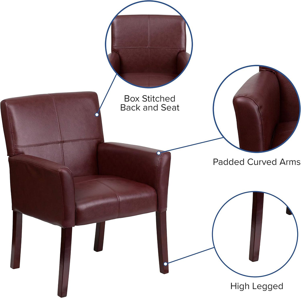 EMMA + OLIVER Burgundy LeatherSoft Executive Side Reception Chair with Mahogany Legs